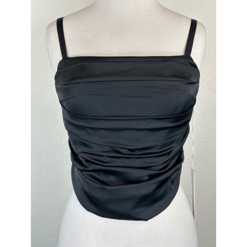 Bishop + Young Black Satin Corset Crop Top Ruched Bustier Camisole‎ S NWT